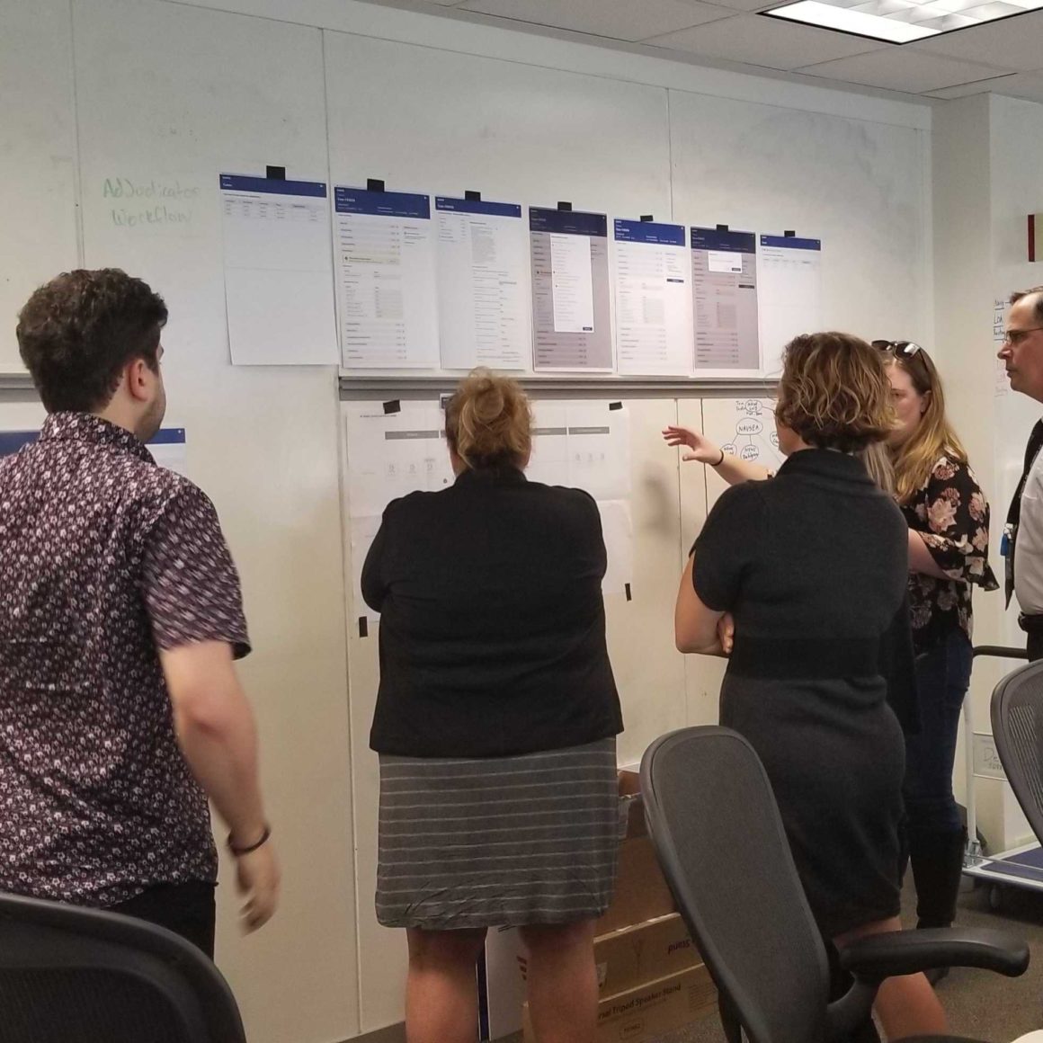 Kaleigh facilitating a feedback workshop in the Defense Digital Service offices in the Pentagon, Oct 2019.